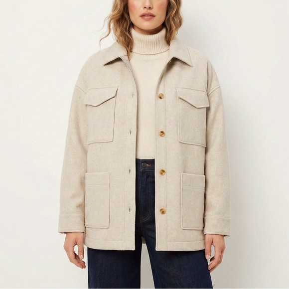 Banana Republic Jackets & Blazers - BANANA REPUBLIC Oversized Structured 4 Pocket Fleece Shacket Jacket Tan Beige XL